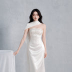 Flowering Girl Women sylvia rhinestone embellish strapless satin maxi dress - white