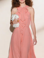 Pink Halter-Neck Midi Dress