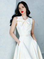 Irregular Bow A-Line Midi Dress With Belt