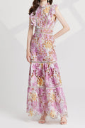 Flowering Girl Women chloe hollow out flower embroidery maxi dress in pink purple