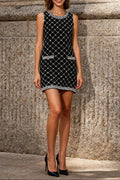 Amanda Black-White Plaid Diamond Sleeveless Mini Dress