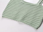 Flowering Girl Women Rhinestone Trim Knit Crop Top In Almond Green