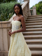 Amanda Yellow European American Style Sexy Backless Tie-Wrap Dress
