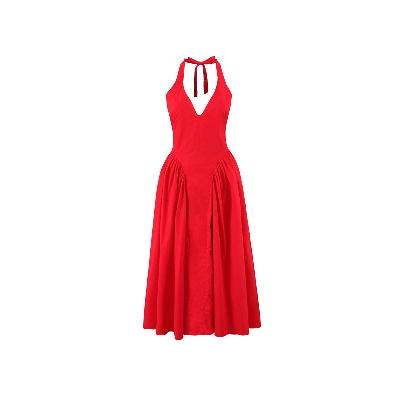 Flowering Girl Women Halter Deep V Flared Maxi Dress