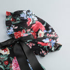 basia floral print ruffle trim hem puff mini dress