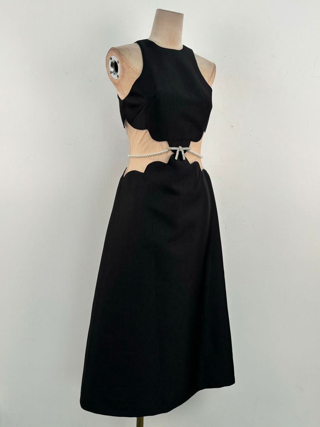 Flowering Girl Women anila pearl chain embellished midi dress in black