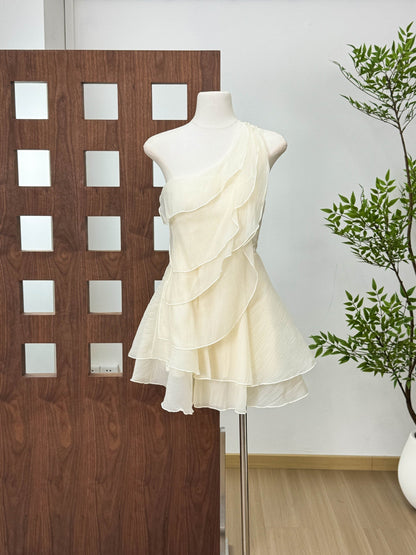 evelyn One-shoulder layered ruffle mini dress - apricot
