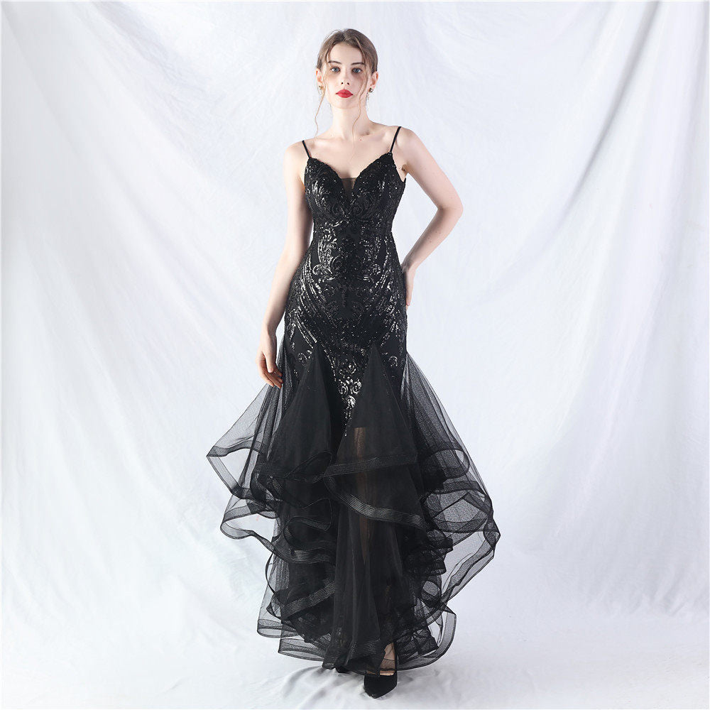 sequin slip tulle maxi dress
