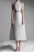 Flowering Girl Women anila pearl chain embellished midi dress in apricot