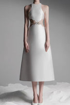 Flowering Girl Women anila pearl chain embellished midi dress in apricot