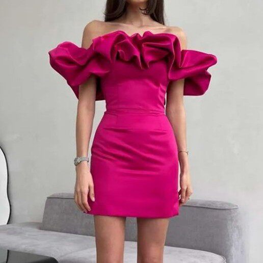 Dolores Ruffle Strapless Mini Dress-Purple