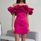 Dolores Ruffle Strapless Mini Dress-Purple