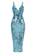 carlin Sequin Deep V Strapless Maxi Dress in blue