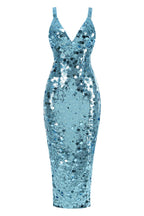 carlin Sequin Deep V Strapless Maxi Dress in blue