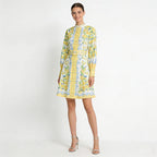 Lemon Floral Single-Breasted Midi Dress With Belt - yellow
