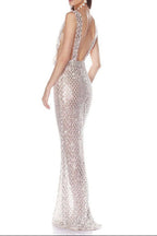 Flowering Girl Women Rebecca Bow Sequin Embellished v Neck Maxi Dress In Silver