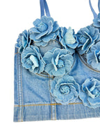 Flowering Girl Women Denim Top With Roses