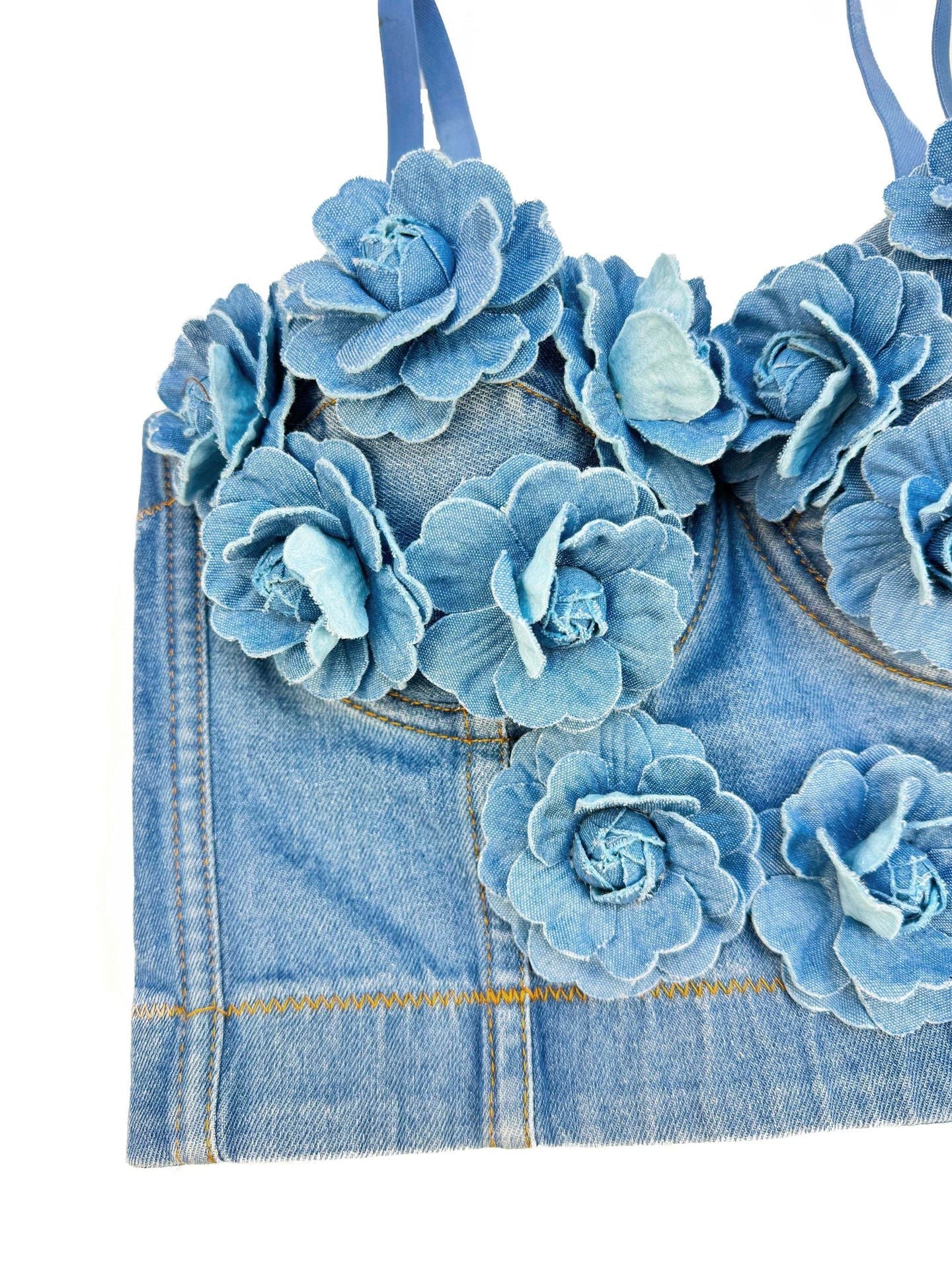 Flowering Girl Women Denim Top With Roses