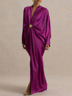 Satin Batwing Sleeve Maxi Kaftan Dress