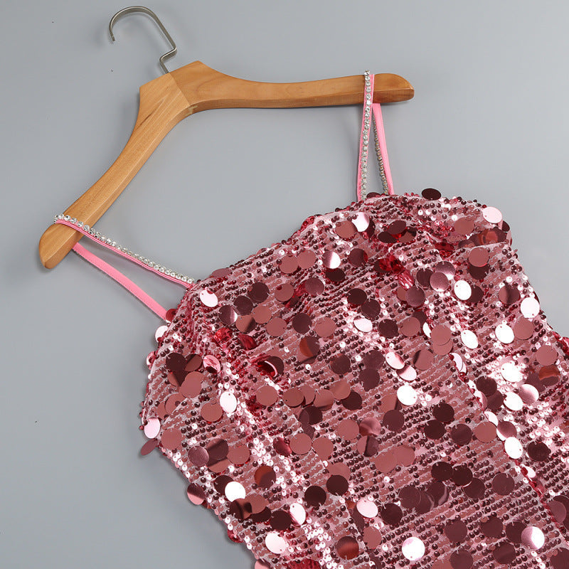 Virginia Strappy Sequin Embellished Mini Dress In Pink