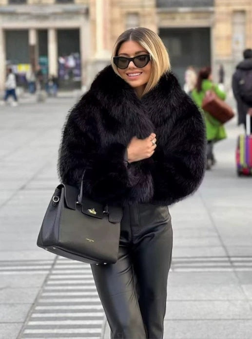 Flowering Girl Women fox fur imitation fur cropped jacket