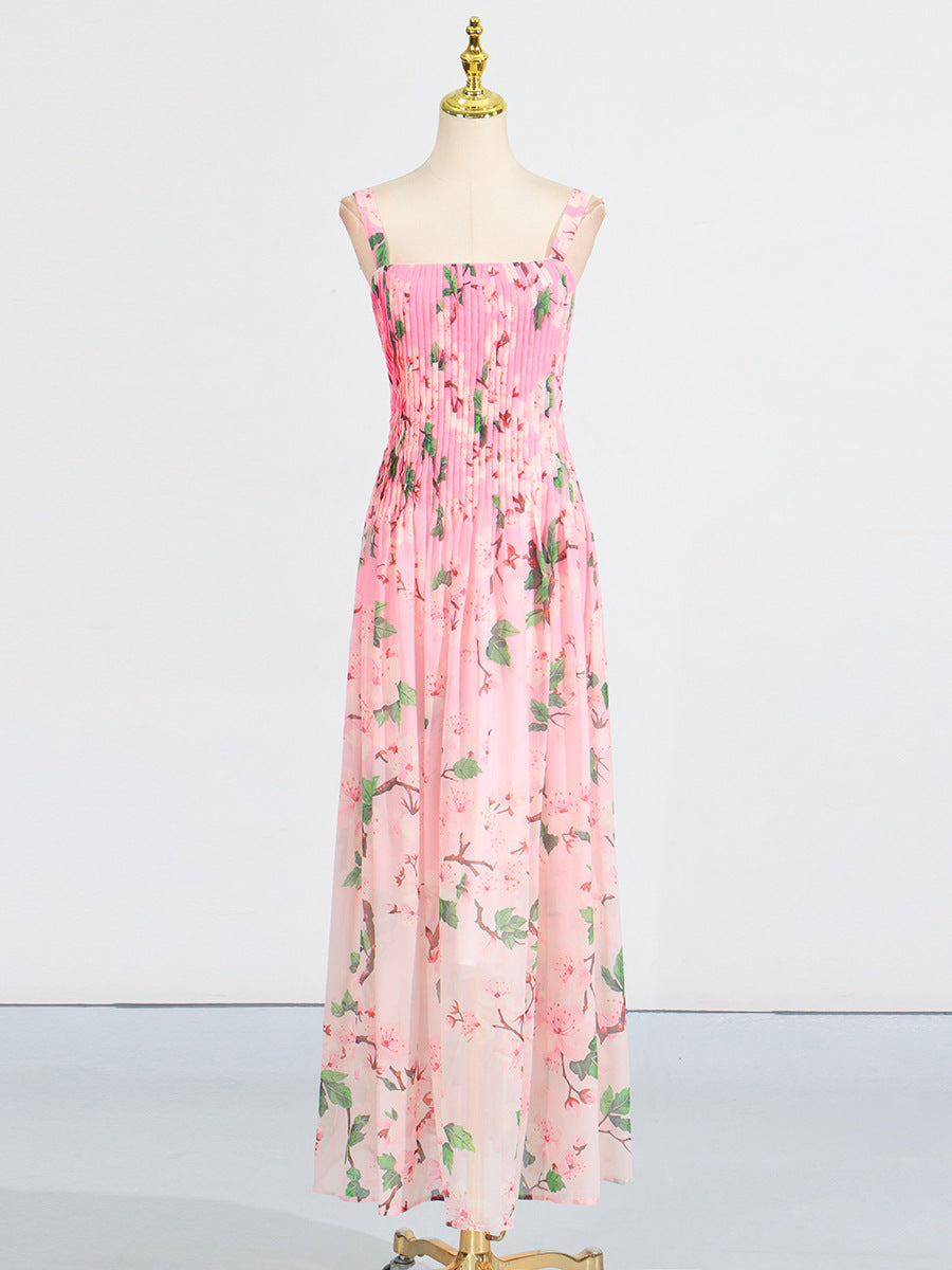 Flowering Girl Women xaviera pleated silk chiffon gown in pink