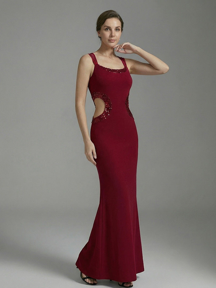 cornelia Beaded cutout Crepe Maxi Dress - burgundy