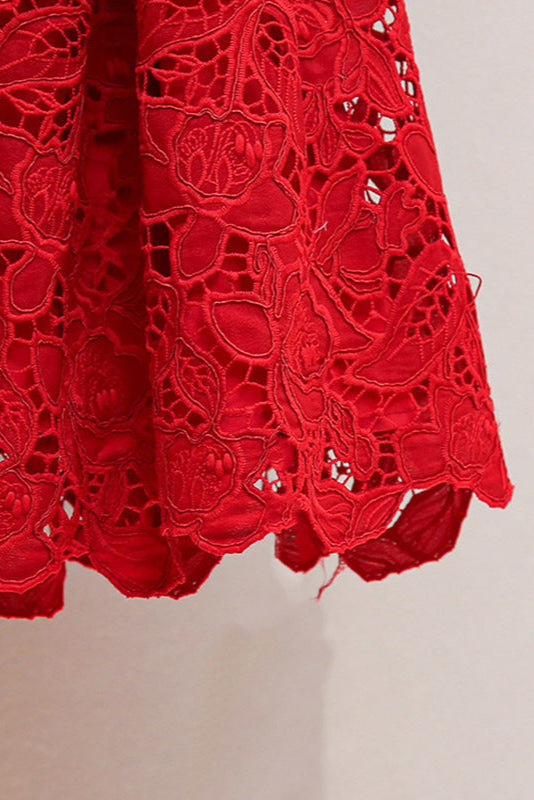 Flowering Girl Women Burgundy Lace Collared Mini Dress