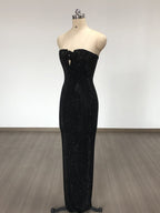 Flowering Girl Women Strapless Rhinestone rose maxi dress in black