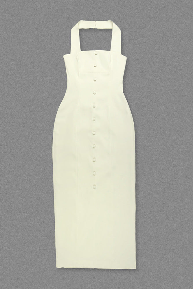 Flowering Girl Women Almond Woven Halter Button Maxi Dress