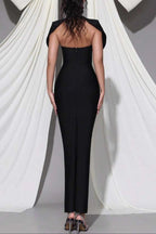Sibyl Black Shawl-Embellished Diamond Bandage Maxi Dress