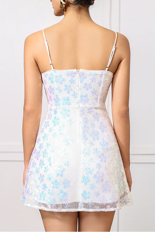 Gabrielle Petal-Like Gradient Sequin Mini Dress In White