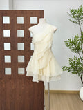 Flowering Girl Women evelyn One-shoulder layered ruffle mini dress - apricot