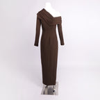 Flowering Girl Women maud One-shoulder pleated high-slit maxi dress - brown