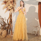 Flowering Girl Women victoria rhinestone embellished tulle maxi dress - yellow