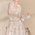 Three-Dimensional Flower Embroidery Lace-Up Maxi Dress