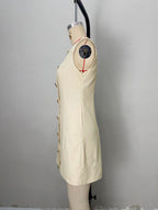 Flowering Girl Women Pale Yellow Sleeveless Round Neck Star Shell Button Straight Mini Dress