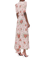 Pink Floral  V-Neck Maxi Dress