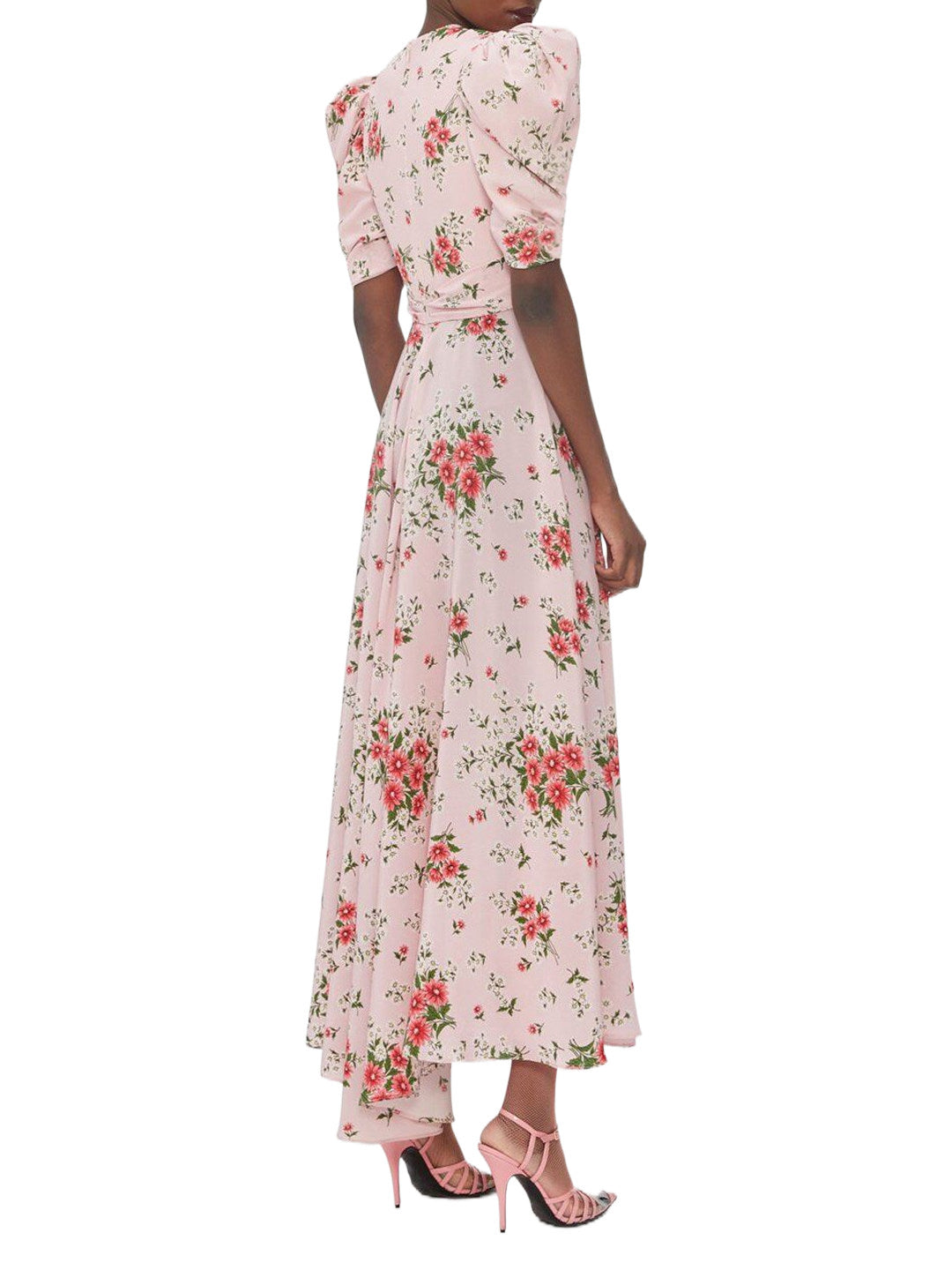 Pink Floral  V-Neck Maxi Dress