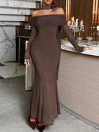 Flowering Girl Women brown bandeau long sleeve hip maxi dress