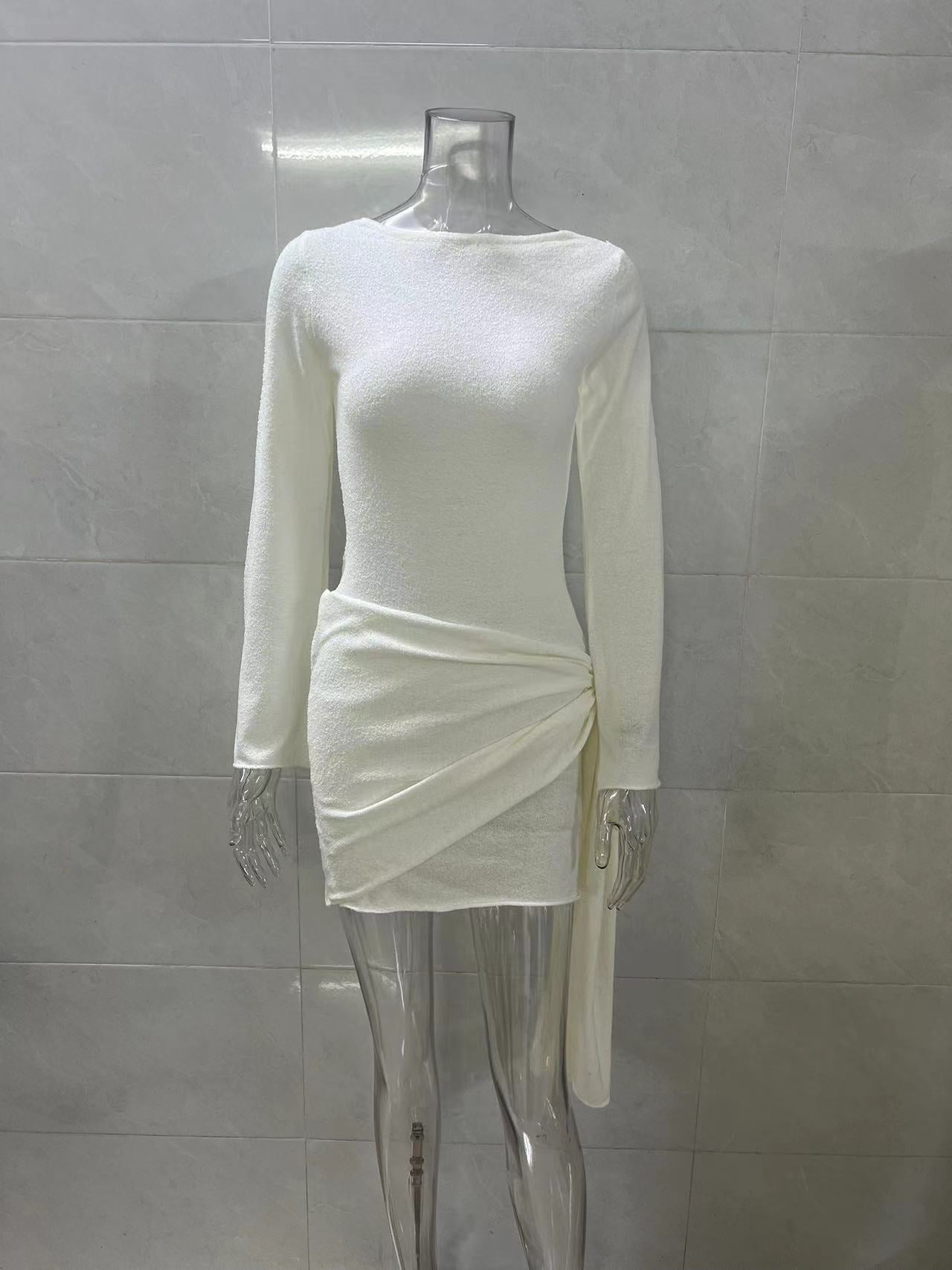 Flowering Girl Women white long sleeve knitted mini dress