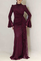 Flowering Girl Women victoria Long lantern sleevelace-trim maxi dress - burgundy