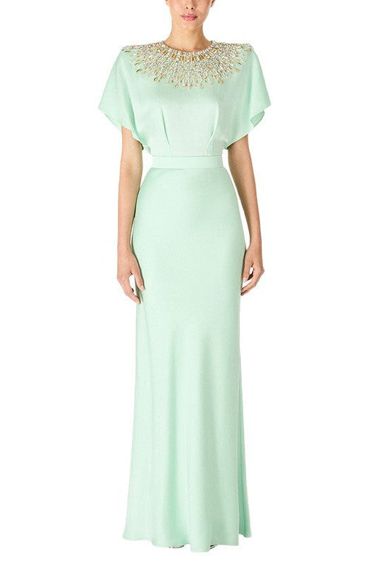 Flowering Girl Women backless satin bead diamond maxi dress
