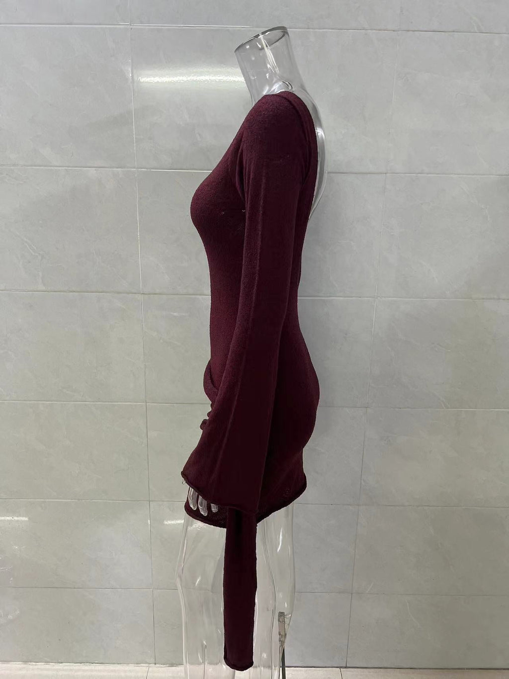 Flowering Girl Women brown long sleeve knitted mini dress