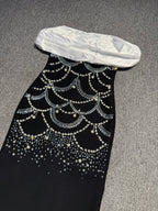 teresa beading rhinestone strapless midi dress in black