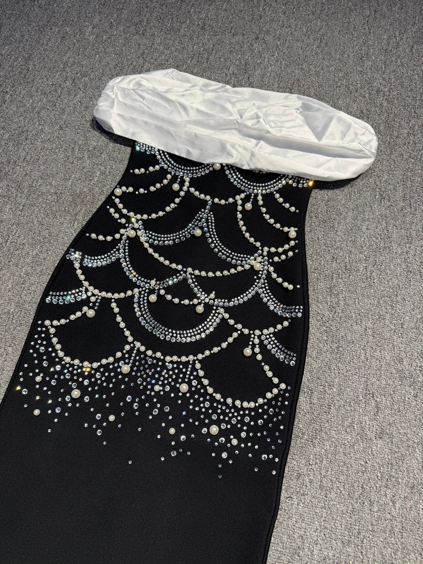 teresa beading rhinestone strapless midi dress in black