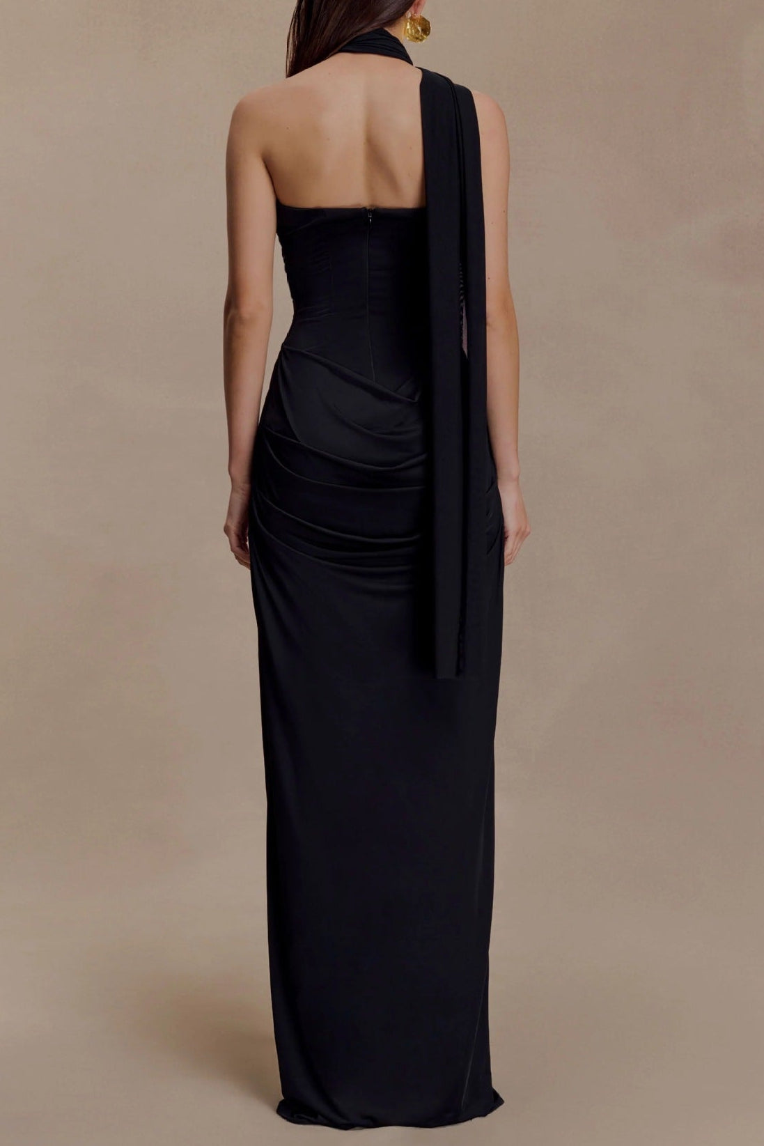 Flowering Girl Women black bandeau sloping shoulder maxi dress