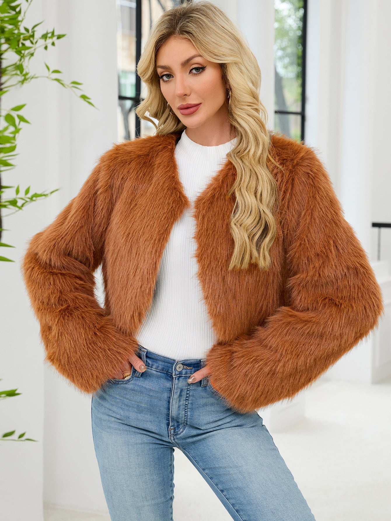 Flowering Girl Women victoria Imitation Fur Top Short Jacket
