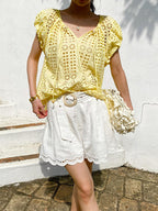 White Cotton Linen Shorts Pants