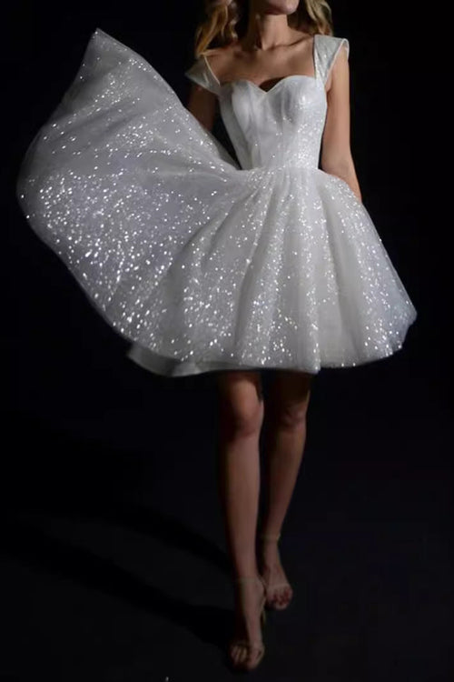 Flowering Girl Women Amity White Sexy Sequined Short Princess Evening Gown Mini Dress